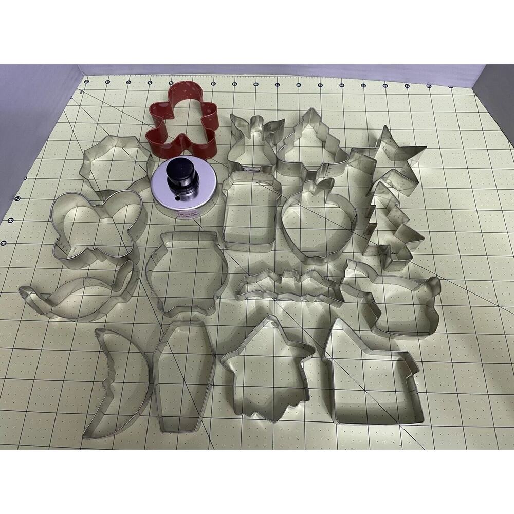 Cookie Cutters Assorted Shapes Lot of 18 Metal Holiday Halloween & Other Shapes